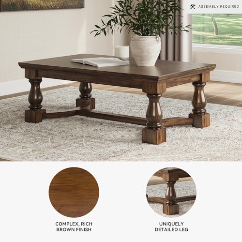 Signature Design by Ashley Sturlayne Transitional Coffee Table with Trestle Base, Dark Brown - color: Brown, style: Coffee Table