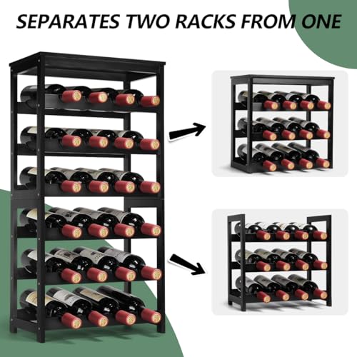 Wine Rack 24-Botttle Freestanding Floor, 6-Tier Wine Rack Shelf with Table Top, Bamboo Display Wine Storage Shelves Kitchen Bar Dining Room Living Room, Black - color: 6 Tier Black