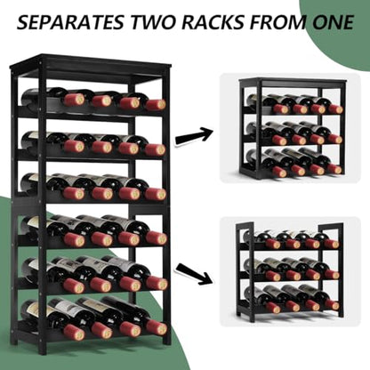 Wine Rack 24-Botttle Freestanding Floor, 6-Tier Wine Rack Shelf with Table Top, Bamboo Display Wine Storage Shelves Kitchen Bar Dining Room Living Room, Black - color: 6 Tier Black