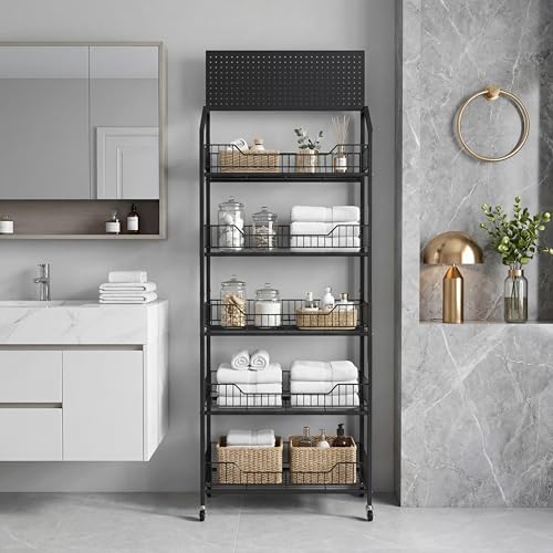 5 Tier Supermaket Snack Rack Display Stand, Retail Display Shelves with Hooks & Wheels, Metal Snack Shelf for Store Home Kitchen, Black Chip Rack Display Stand (5 Tier（60cm）) - size: 5 Tier（23.6inch）
