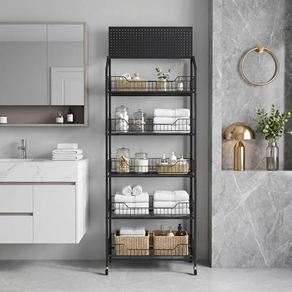 5 Tier Supermaket Snack Rack Display Stand, Retail Display Shelves with Hooks & Wheels, Metal Snack Shelf for Store Home Kitchen, Black Chip Rack Display Stand (5 Tier（60cm）) - size: 5 Tier（23.6inch）