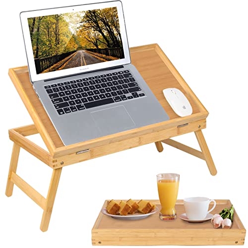 Bed Tray Breakfast Food Tray with Folding Legs Kitchen Serving Tray for Lap Desks Notebook Computer Sofa Platters TV Snack Tray(Beige, Large) - color: Beige, size: Large