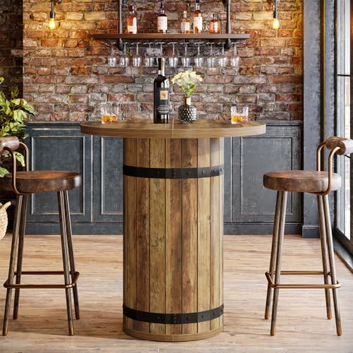 Tribesigns Round Bar Table, 39.4-Inch Bar Height, Bistro Pub Table for Kitchen, Living Room, Small Space, Light Brown (Only Table) - color: Light Brown