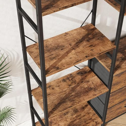 AFLUI Triple Bookshelf with 3 Fabric Drawers, 4-Tier Book Shelf and 10 Display Shelves, Industrial Large Bookcase for Home & Office, Rustic Brown, 47'' Wide - color: Rustic Brown, size: 4 Tier(47" W)