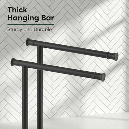 Hoimpro 13" Matte Black Stand Hand Towel Holder Bathroom Kitchen Countertop Towel Rack Towel Bar Ring Free Standing Counter T Bath Accessories Freestanding Vanity Sink Hardware Stainless Steel - color: Matte Black