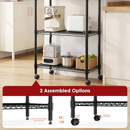 Simple Deluxe 4-Tier Heavy Duty Adjustable Storage Shelf with Wheels, 23.23”W x 17.63”D x 47.24”H, Wide Mobile Metal Shelving Unit, Easy Assembly for Living Room, Office,Black - size: 4-Tier, 23.23”W x 17.63”D x 47.24”H, style: 1 Pack