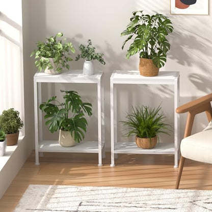 Narrow Side Table for Small Space, 2-Tier Slim End Table, Thin Nightstand, Skinny Snack Couch Table, Sofa Bedside Table, Tall Plant Stand in Living Room, Bedroom, Study, Kitchen and Balcony (White) - color: White, size: 2-Tier (7.9''D*17''W*22.8''H)