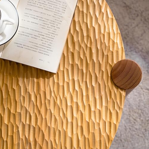 34.65'' Round Coffee Table 2-Tier for Living Room, Modern Mid-Century Circle Carved Handcrafted Solid Wood Coffee Table, Easy Assembly, Natural - color: Ø34.65''-natural Wood