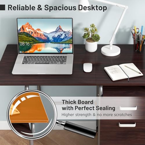 Giantex Folding Desk for Small Space, Rolling Home Office Desk with 3 Drawers & Lockable Universal Wheels, Mobile Study Writing Desk for Dorm Apartment Bedroom, Brown - color: Brown