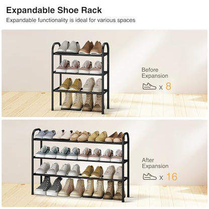 STO STO Expandable Shoe Rack, 3-Tier Metal Small Shoe Rack for Closet, Up to 16 Pairs Adjustable Shoes Racks Storage for Front Door Entrance, Free Standing Shoes Rack Organizer for Entryway, Black - size: 3-Tier