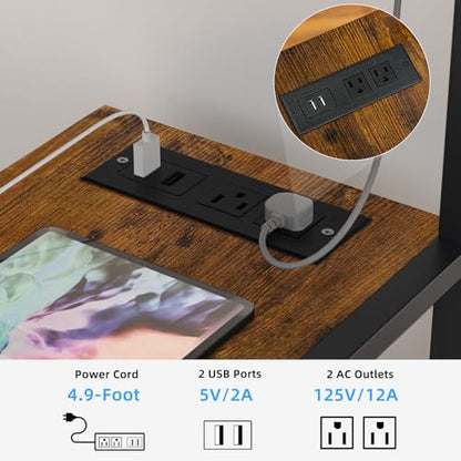 Lerliuo 24" Wide Large Printer Stand with Storage, Brown | Printer Table for Home Office with Charging Station, 3 Tier Industrial Mobile Printer Cart with Lockable Wheels - color: Brown