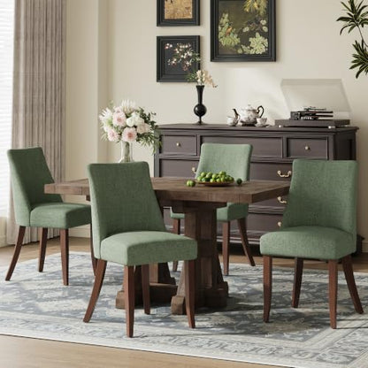 COLAMY Upholstered Dining Chairs Set of 4 with Wood Legs, Green | Mid Century Kitchen Chairs with Back, Fabric Side Dining Room Chairs for Dining Room Restaurant - color: Green, size: Set of 4