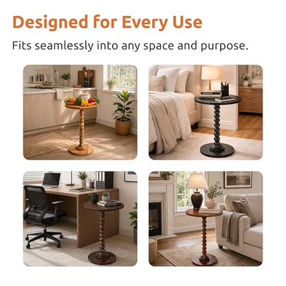 Solid Wood Round Side Table for Living Room, Bedroom and Office — Handcrafted End Table, Bedside Nightstand, Accent Table for Small Spaces with Tool-Free Assembly- Natural - color: Natural