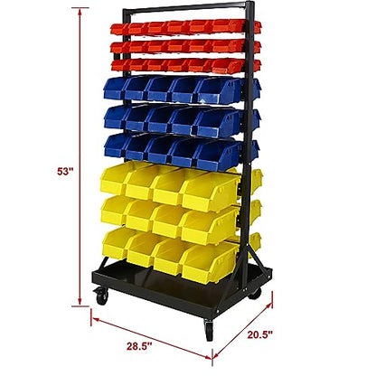 9-Tier Double-Sided Rolling Bin Rack with 90 Parts, Heavy Duty Steel Frame with Locking Wheels, 450 lbs Capacity for Garage, Shop, Home, and Workshop Organization - size: 9-Tiers
