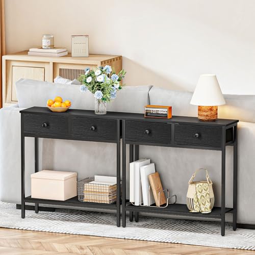HOOBRO 29.5" Narrow Console Table with 2 Fabric Drawers, Small Entryway Table with 2-Tier Storage Shelves, Sofa Table, Behind Couch Table, for Living Room, Hallway, Black BB71XG01 - color: Black
