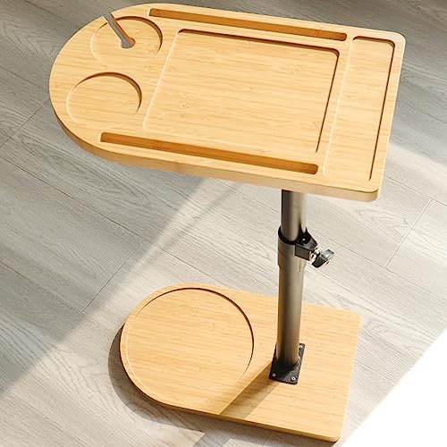 YUHFERA 360° Rotatable Sofa Tray Table for Couch Arm - Height Adjustable End Table for Bed or Chair with Phone & Tablet Slots, TV Tray Table, Side Table Tray for Small Spaces（Bamboo,Arc） - color: Natural