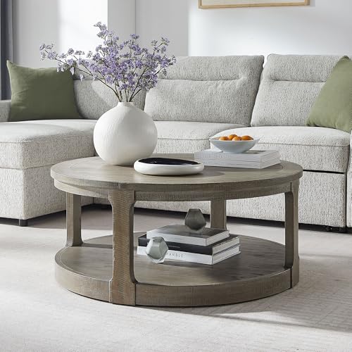40'' Round Wood Coffee Table Circle Coffee Table with 4 Wheel for Living Room, Moveable Modern Retro Farmhouse Style, Easy Assembly, Light Brown (ø40'' x 17.52'') - color: S1-ø40'' -Light Brown