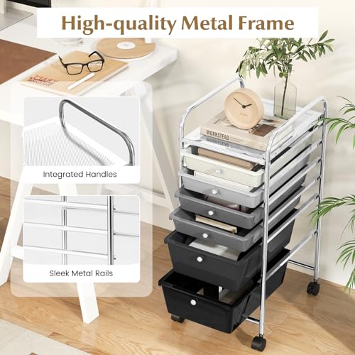DREAMADE Rolling Cart with Storage Drawers, Utility Cart with Removable Plastic Drawers, Lockable Wheels, Art Cart for Classroom Organization Art Supplies Office Scrapbook (6 Drawers, Mixed-black) - color: Mixed-black, style: 6 Drawers