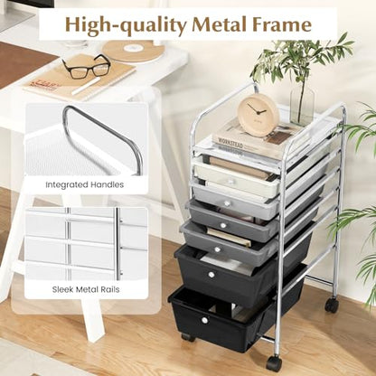 DREAMADE Rolling Cart with Storage Drawers, Utility Cart with Removable Plastic Drawers, Lockable Wheels, Art Cart for Classroom Organization Art Supplies Office Scrapbook (6 Drawers, Mixed-black) - color: Mixed-black, style: 6 Drawers
