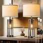28'' Farmhouse Industrial Table Lamp Set of 2 - Rustic Bedside Nightstand Lamps with Dual USB A+C Ports, Bronze Metal Mesh Nightlight Desk Lamps for Bedroom Living Room, 4 LED Bulbs Included - color: Bronze-Set of 2