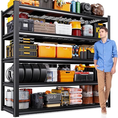 72" H Heavy Duty Garage Shelving 5-Tier Storage Shelves, Adjustable Metal Shelving Unit, Utility Garage Organizer Shelf for Basement, Pantry, Warehouse, Supermarket, 59" W x 19.7" D x 72" H - size: 5-Wire-19.7"Dx59"Wx72"H