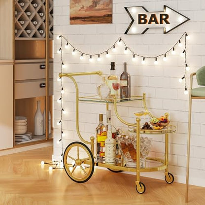 Tangkula Bar Cart, 3-Tier Rolling Home Bar Serving Cart with Mirrored Shelves & 4 Wheels, Mobile Beverage & Wine Cart for Kitchen, Dining Room, Living Room (Gold) - color: Gold