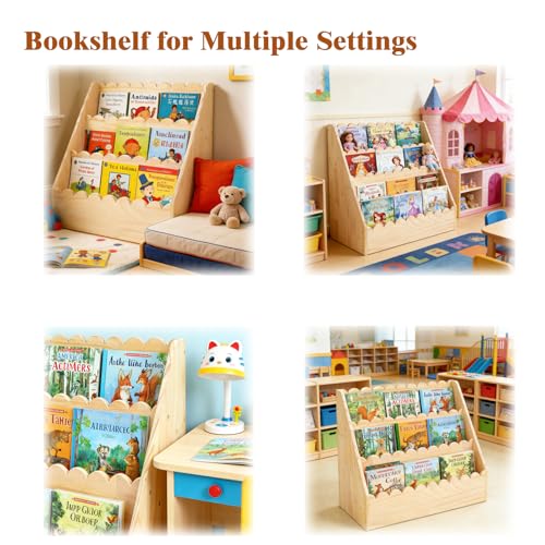 Kids Bookshelf-3-Tier Wooden Book Shelf for Kids Rooms 17.72*16.54*10.63in | Nursery&Toddlers Montessori Bookcase with Deep Storage Pockets, Baby Book Storage,Children's Bookshelf for Nursery&Bedroom - size: Small