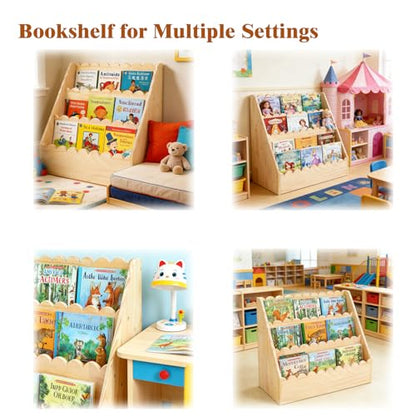 Kids Bookshelf-3-Tier Wooden Book Shelf for Kids Rooms 17.72*16.54*10.63in | Nursery&Toddlers Montessori Bookcase with Deep Storage Pockets, Baby Book Storage,Children's Bookshelf for Nursery&Bedroom - size: Small