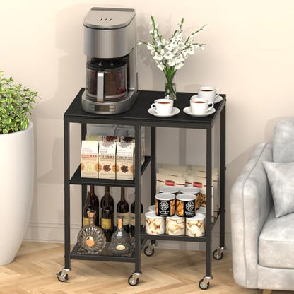 OGEMXU Kitchen Microwave Cart,Microwave Stand with Wheels,Coffee Bar Table Station,4-Tier Rolling Baker's Rack,Small Appliance Storage Shelf,Utility Side Table for Kitchen,Living Room (Black) - color: Black