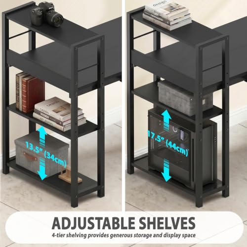 SHW 46-Inch Home Office Computer Desk w/Side Shelf & Drawer, Black | w/ Reversible Adjustable Shelf | Drawer with adjustable compartments - color: Black