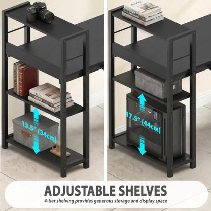 SHW 46-Inch Home Office Computer Desk w/Side Shelf & Drawer, Black | w/ Reversible Adjustable Shelf | Drawer with adjustable compartments - color: Black
