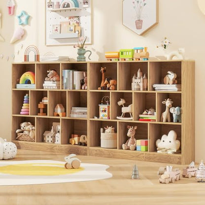 10 Cubes Book Shelf, 3 Shelf Bookcase Cabinet with 10 Compartments, Strong Base and Closed Back, Open Shelf Storage Organizer Bookshelf for Living Room, Bedroom, Office & Hallway (Natural) - color: Natural