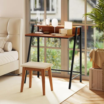 Giantex Small Computer Desk, 31.5" Compact Home Office Desk with Monitor Stand & Sturdy Frame, 2-Tier Space-Saving Study Writing Desk for Small Spaces, Apartment and Bedroom (Walnut) - color: Walnut