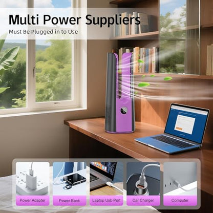 KONSIDEN Bladeless Desk Fan for Office, 13-Inch Small Quiet Desktop Fan with 9 Speeds, 60° Oscillation, 1–9H Timer and LED Display, Plug-In Bedside Fan with Adapter for Bedroom and Nightstand - color: Rose