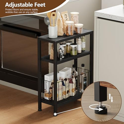 Heybly Small Narrow Side Table for Small Space, Thin Bedside TableHET007BK1 | Thin Bedside Table with Storage Basket, Slim Nightstand, Couch Table for Living Room, Bedroom, Study, Balcony, Black - color: Black-diy Basket