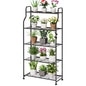 Kitsure 5-Tier Plant Stand Indoor & Outdoor, 27" x 11.4" x 53.9", Black | Metal Plant Shelf with Adjustable Leveling Feet, Easy to Assemble Planter Stand for Patio, Balcony, or Garden, Plant Shelves - size: 27" x 11.4" x 53.9"