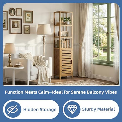 HITNET Bathroom Cabinet, Bamboo Floor Cabinet Freestanding Narrow Storage Unit with Removable Shelves, 6 Tier Tall Cabinet, Walnut - color: Walnut