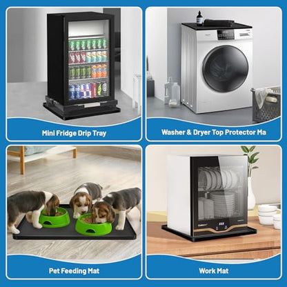 Nefish Mini Fridge Stand with 23.6" x 23.6" x 0.8" Silicone Drip Tray with Raised Edge Mini Refrigerator Stand with Mat Portable Washer and Dryer Pedestal - style: Black-Stand with 23.6x26.6x0.8 drip tray