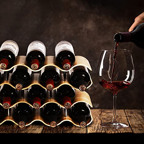 Countertop Wine Rack - 14 Bottle Freestanding Wine Bottle Holder Stand - 4 Tier Wooden Wine Storage Rack - Wavy Wine Organizer for Cabinet Pantry Home Kitchen Bar - size: 4 Tier - 14 Bottle