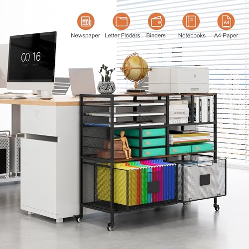 EasyPAG Rolling Cart with 2 Storage Drawer, Under Desk Filling Cabinet with Mail Sorter, Pull Out Hanging File Rack for Letter Size Folders, Mobile Utility Craft Cart for Home Office, Black - size: Flexible Slots+2 Drawer