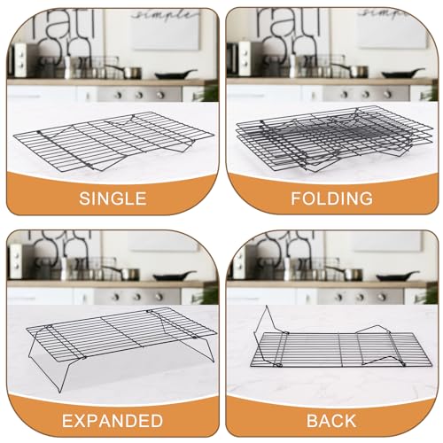 Cooling Rack for Baking 3 Tiers, 16" x 10" Cookie Cooling Wire Rack Stackable Collapsible Nonstick, Stainless Steel Baking Cooking Cooling Racks with Optimum Air Flow, Black - color: Black, size: 16"x10"-3Tier