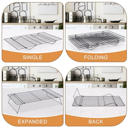 Cooling Rack for Baking 3 Tiers, 16" x 10" Cookie Cooling Wire Rack Stackable Collapsible Nonstick, Stainless Steel Baking Cooking Cooling Racks with Optimum Air Flow, Black - color: Black, size: 16"x10"-3Tier