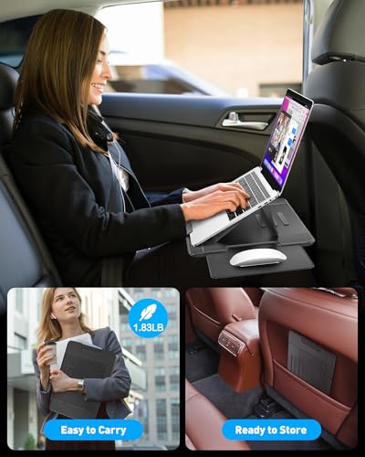 AboveTEK Adjustable Laptop Lap Desk, 3 Ergonomic Angles, PU Leather Non-Slip Surface, Heat Shield, Retractable Mouse Pad, Portable Laptop Lap pad Workstation for Bed, Sofa, Travel - color: Black