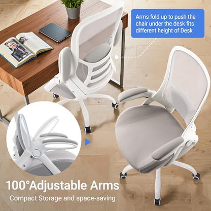 HYLONE 400lbs Heavy Duty Office Chair, 5" Thickened Seat Ergonomic Desk Chair with Adjustable Armrests, Home Office Computer Chairs for Long Hours Mesh Executive Chair(Grey) - color: White & Grey, size: Thicken Cushion