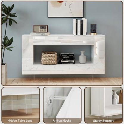 47" High Gloss Console Table with Hidden Side Storage Cabinets, White Modern Entryway Sofa Table for Behind The Couch, Living Room - color: High Gloss-white