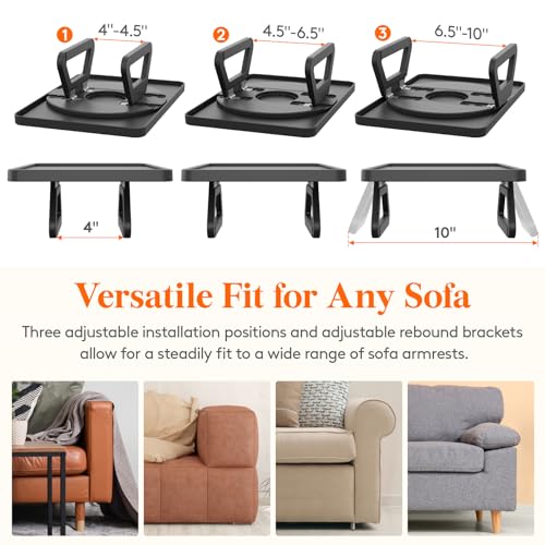 Lifewit Plastic Rotating Couch Armrest Table, Adjustable Sofa Arm Clip Holder Tray for Snack/Fast Food/Fruit/Drink, Large Foldable Stable Sofa Table with Reinforced Clamp, Black - color: Black