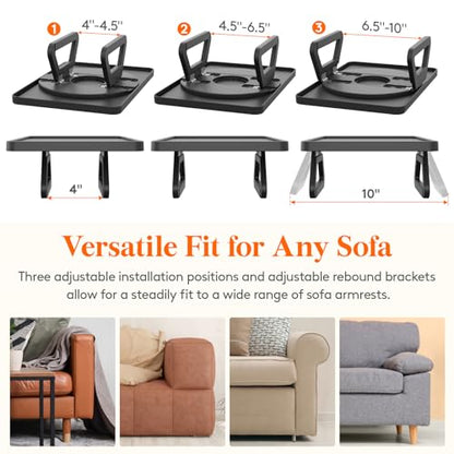Lifewit Plastic Rotating Couch Armrest Table, Adjustable Sofa Arm Clip Holder Tray for Snack/Fast Food/Fruit/Drink, Large Foldable Stable Sofa Table with Reinforced Clamp, Black - color: Black