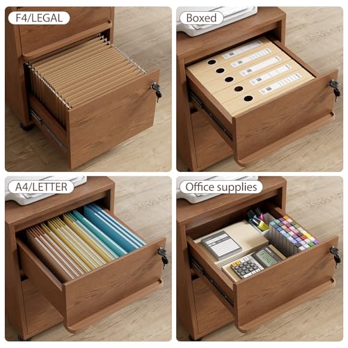 KungFuWood Wheeled Double-Drawer Filing Cabinet, Lockable Mobile File cabinets, Suitable for Home Offices or Storage cupboards for Storing Legal documents or Letter-Sized Files.
