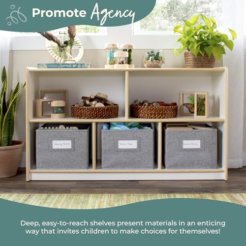 Guidecraft EdQ 5 Compartment Storage 24'' White with 3 Fabric Bins: Wooden Multi-Purpose Bookcase and Toy Organizers and Storage; Homeschool and Classroom Furniture - color: White
