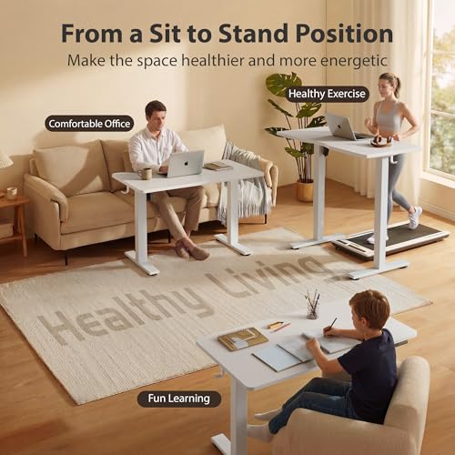 Cubiker Standing Desk, 40x24 Inches Sit Stand Home Office Desk, Electric Stand up Desk, Adjustable Desk with Splice Board, White Frame/White Top - color: White, size: 40x24